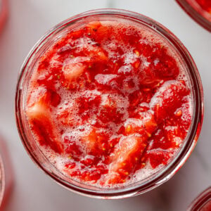 strawberry freezer jam in jars