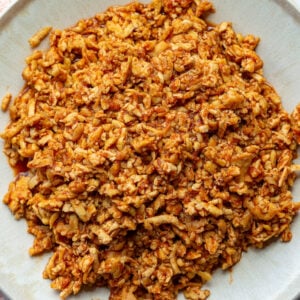 ground tofu beef on a plate