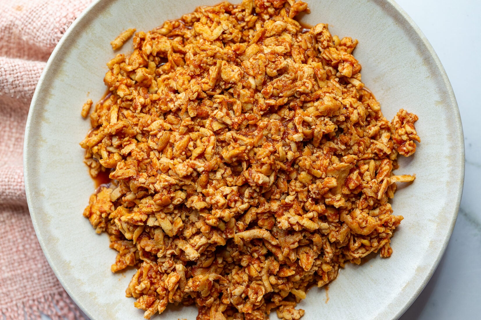 ground tofu beef on a plate 