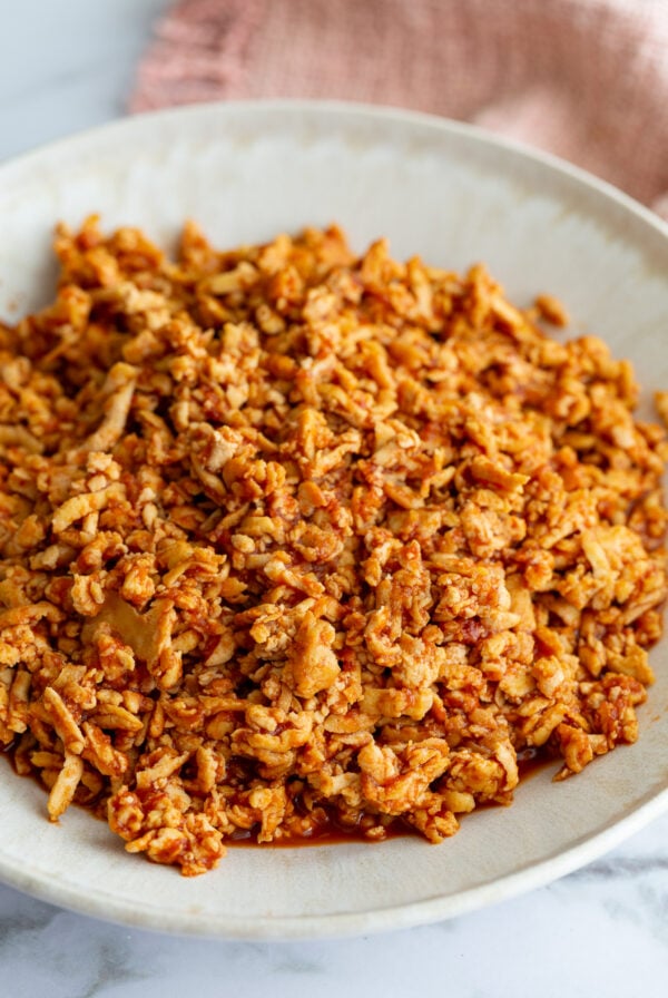 tofu ground "beef" in a large bowl