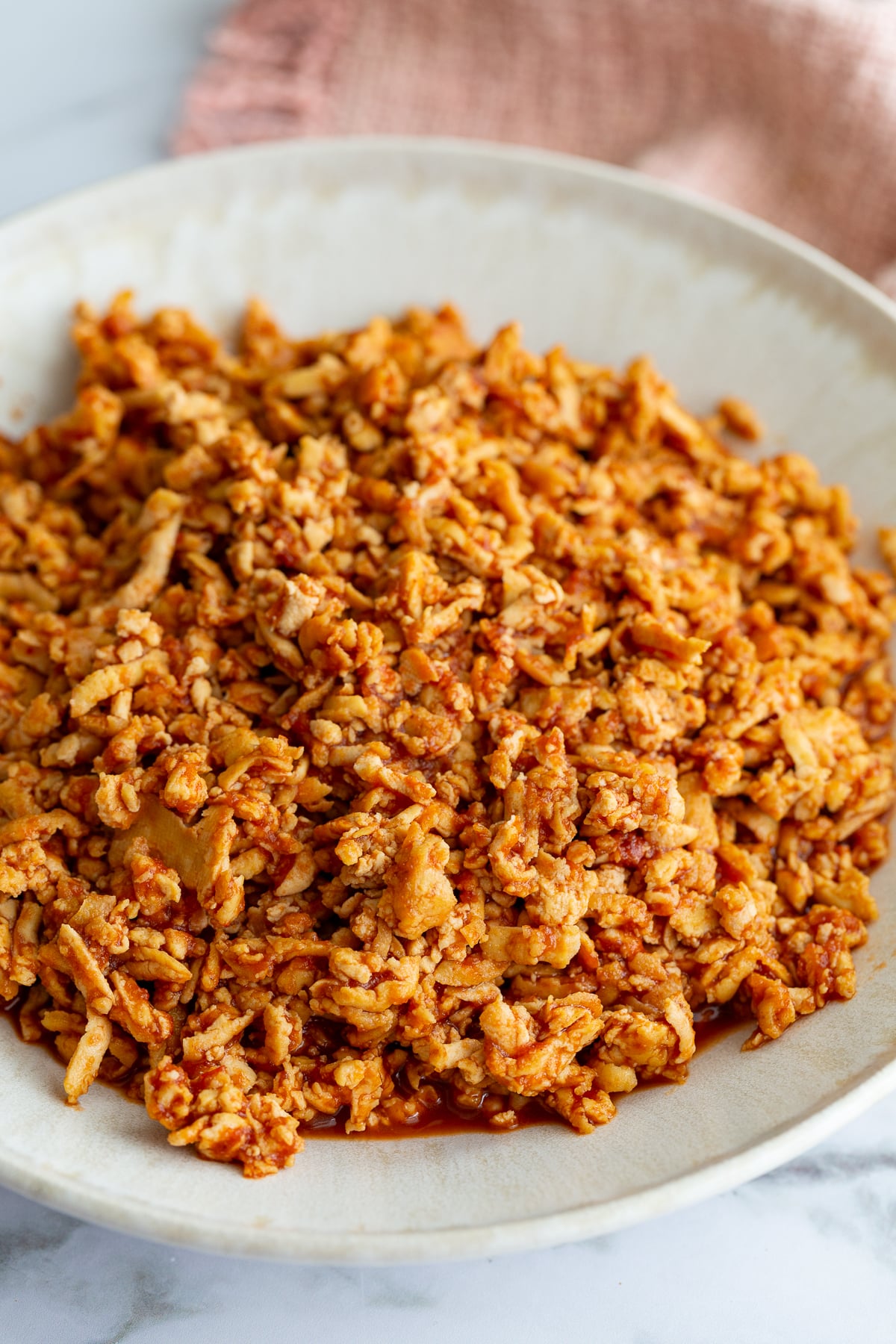 tofu ground "beef" in a large bowl