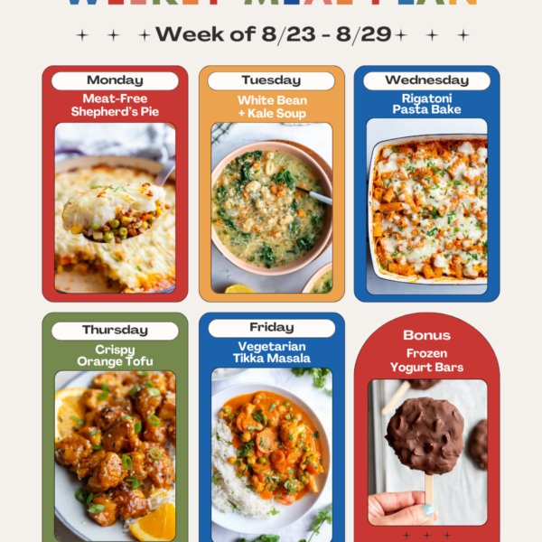 weekly meal prep graphic from foodwithfeeling.com including 6 recipes