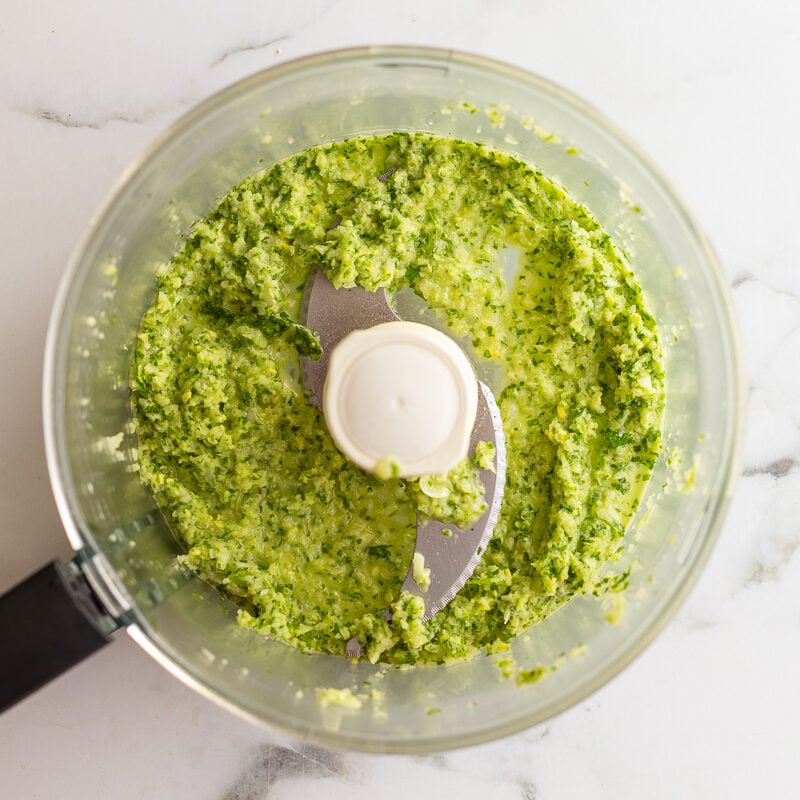 blended cilantro and onion in a food processor