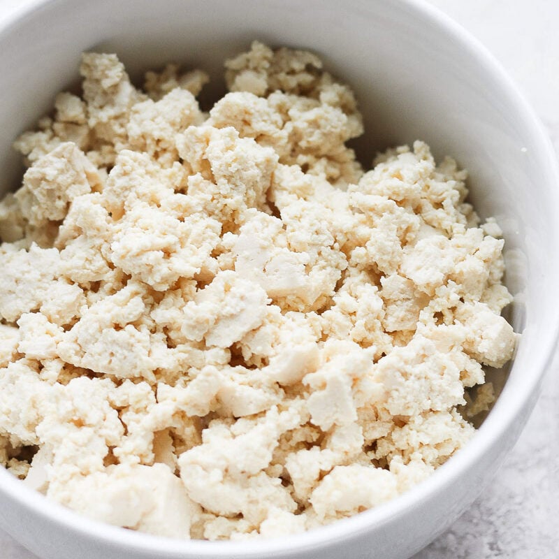 bowl filled with crumbled tofu