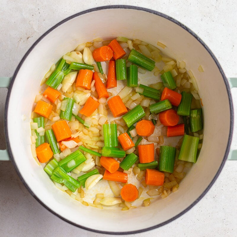 carrots, celery and onion sauted in a large pot