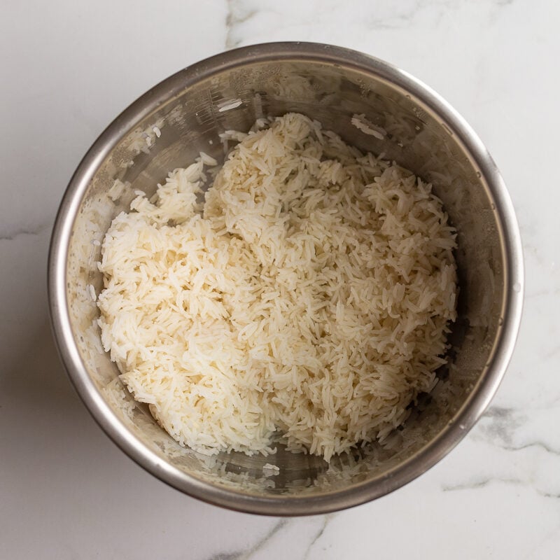 basmati rice cooked in the base of a pressure cooker