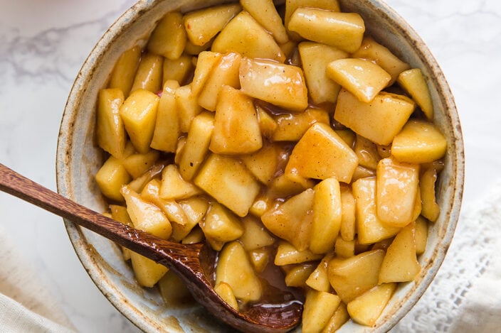 Sauteed cinnamon apples in a bowl
