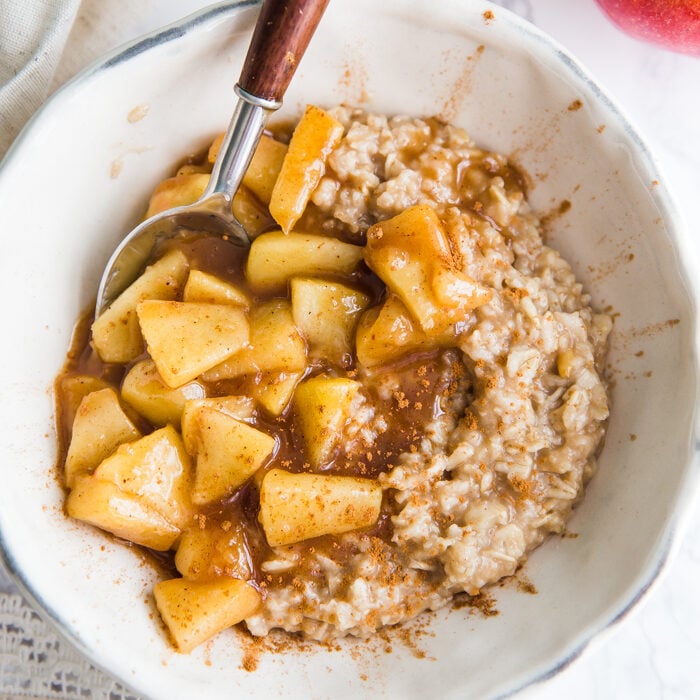 Sauteed cinnamon apple oatmeal in a bowl