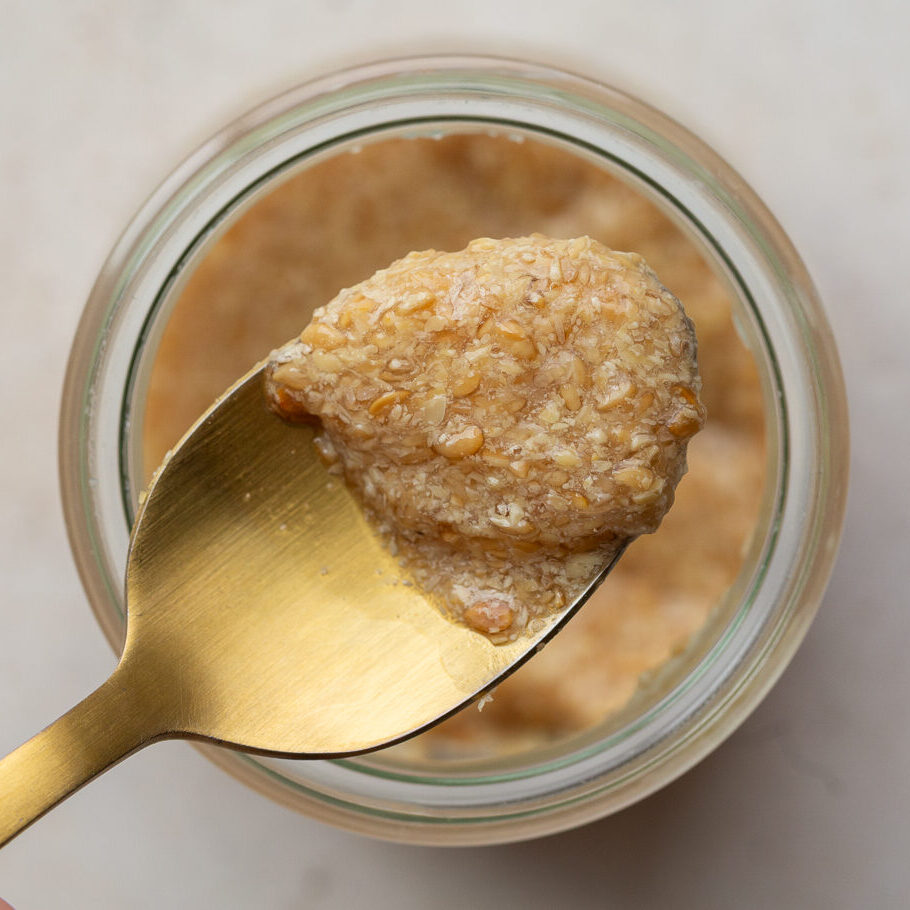 Flax egg on a spoon.