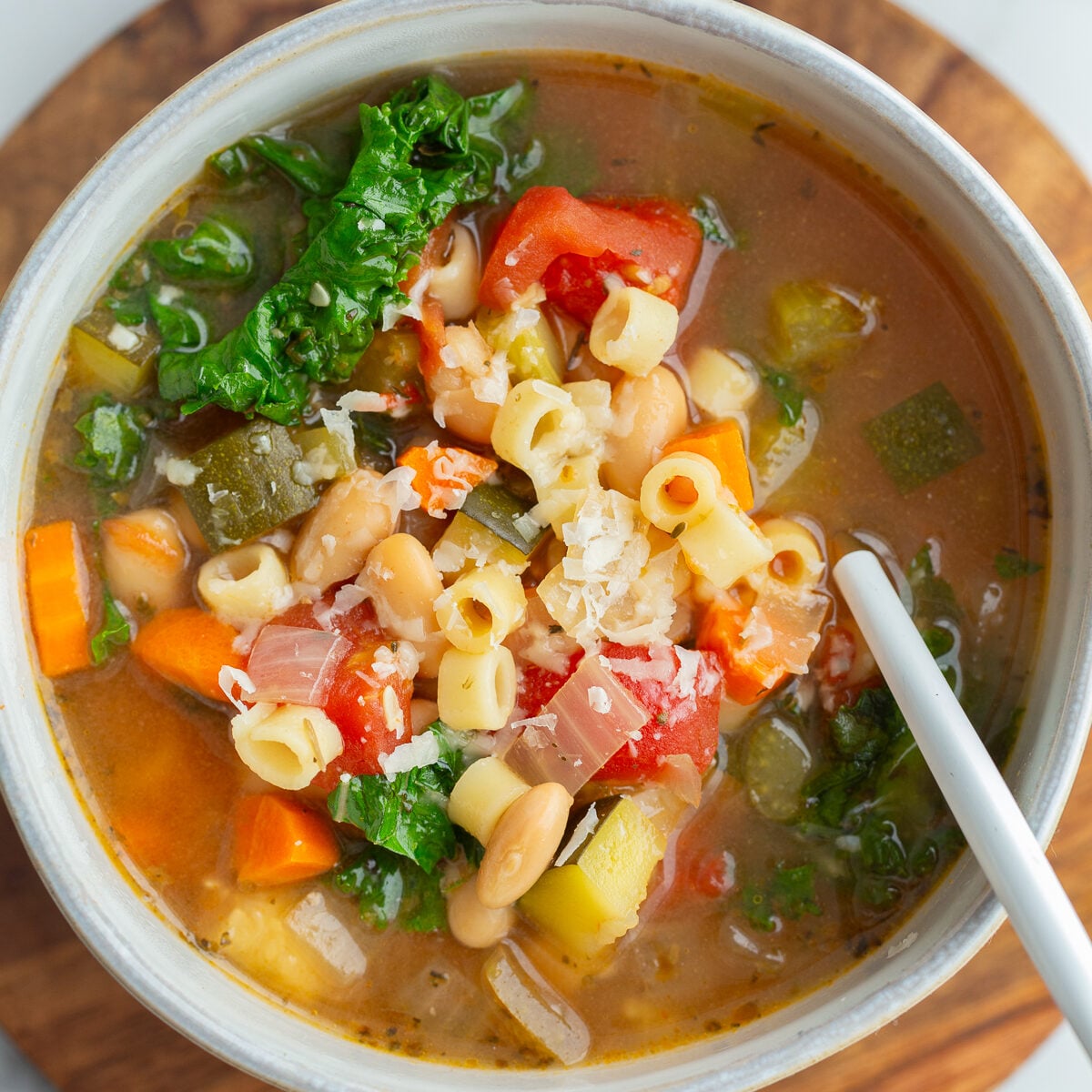 Minestrone with White Beans in a small bowl